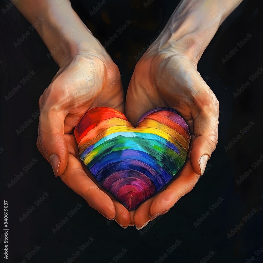 Hands holding a hearts  in Pride Month