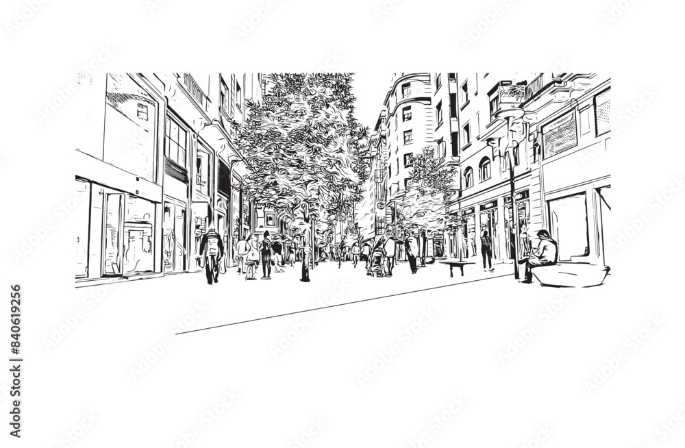 Print Building view with landmark of Santander is the city in Spain. Hand drawn sketch illustration in vector. Print Building view with landmark of Santander is the city in Spain. Hand drawn sketch illustration in vector.