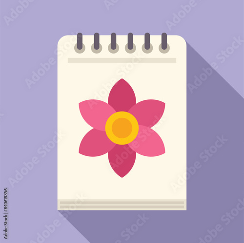 Colorful floral illustration on a notepad, in a flat design style with a purple background