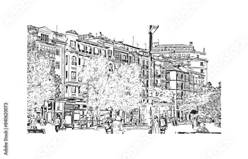 Obraz na płótnie Print Building view with landmark of Santander is the city in Spain. Hand drawn sketch illustration in vector. w salonie
