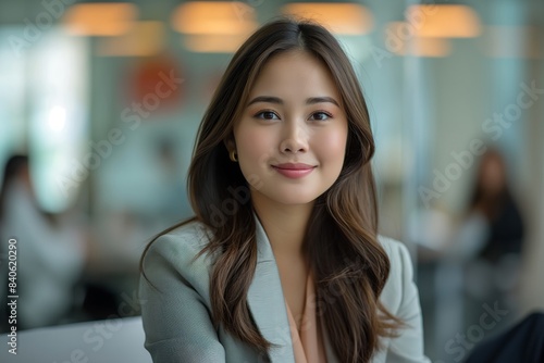 Free Download Portrait of filipina woman beautiful business leader, in modern bright office boardroom, professional atmosphere, leadership, diverse workplace, corporate setting. - GFXLoad