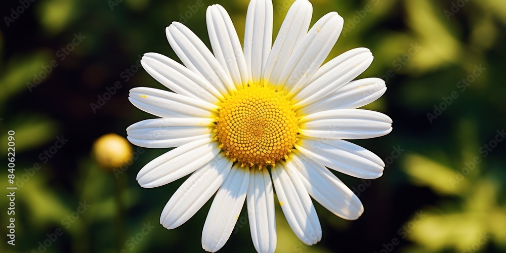 Fototapeta premium White Daisy Flower In Full Bloom Under Sunlight On Greenery Background. Generative AI