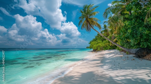 Tropical Beach Paradise With Palm Trees And Azure Waters