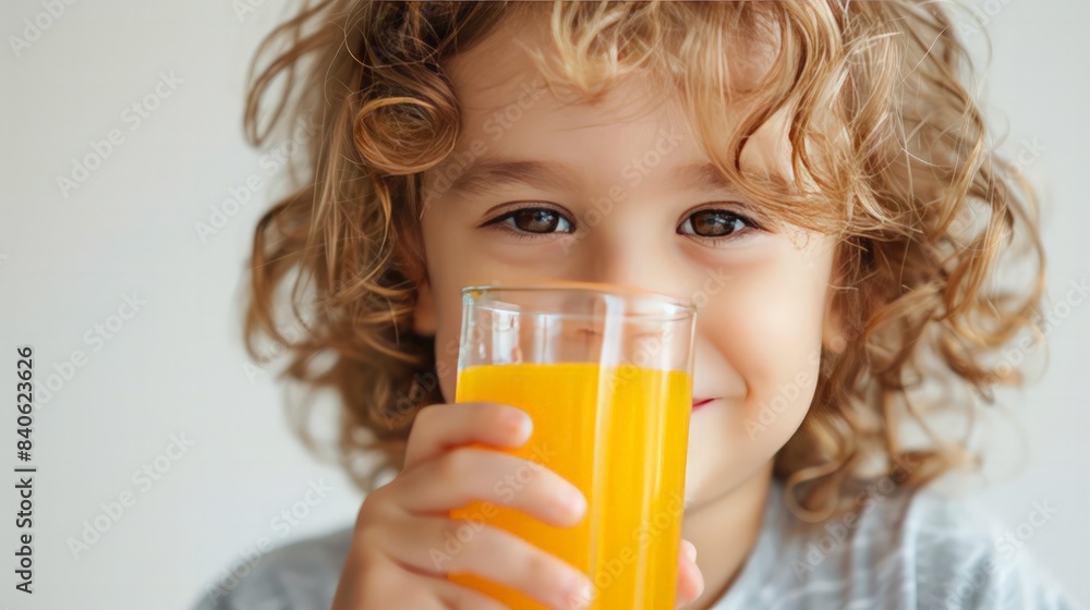 Portrait of happy little boy drinking orange juice. Isolated over white background. Portrait of happy little boy drinking orange juice. Isolated over white background.