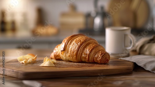 A classic French croissant fresh from the oven, golden and flaky, epitomizing the timeless appeal of French pastries and baked goods