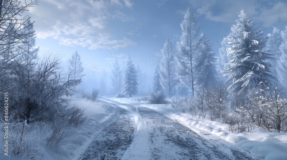 Fototapeta premium Winter wonderland landscape: Capture the magical beauty of a winter wonderland landscape.