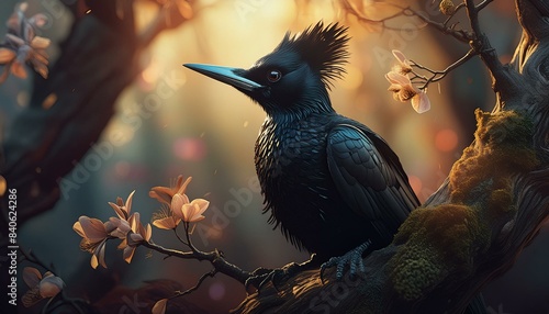 A fantasy black woodpecker 