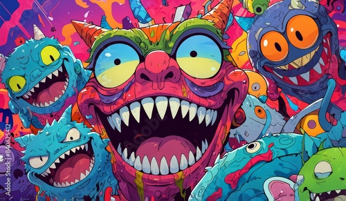 crazy funny scary monsters cartoons psychedelics - generative ai