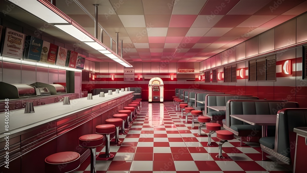 Classic 1950s Diner Interior Design in 3D Stock Illustration | Adobe Stock