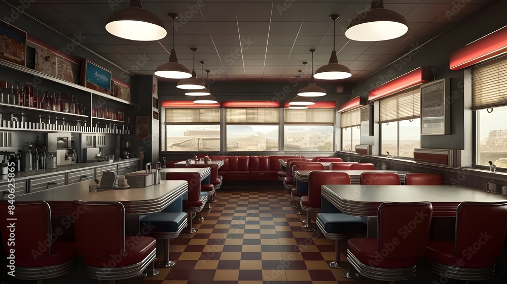 3D illustration of a 1950s vintage American diner interior , ai ...