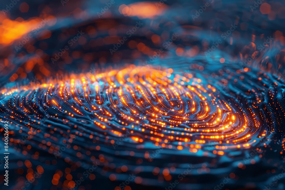 Abstract digital art with glowing orange lines on a blue background.