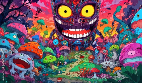 crazy funny scary monsters cartoons psychedelics - generative ai