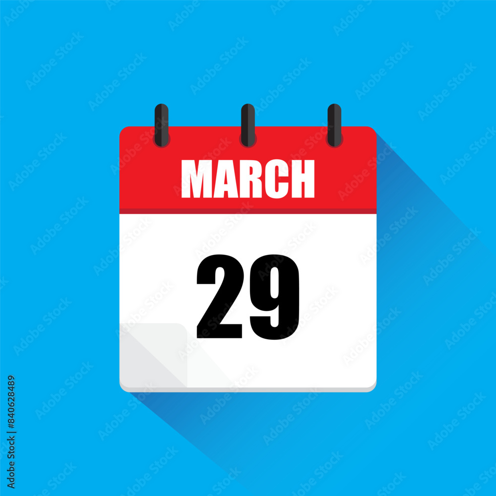 March 29 calendar. Red and white. Blue background. Vector illustration. March 29 calendar. Red and white. Blue background. Vector illustration.