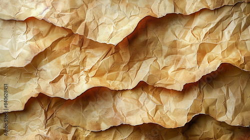 A visually captivating image of a crumpled, textured light brown paper background, perfect for design projects and artistic uses.