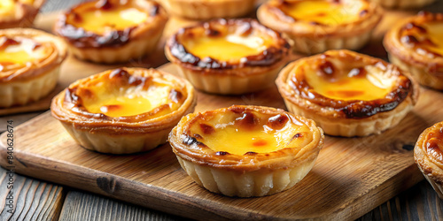 tasty Pastel de nata is a traditional Portuguese egg custard tart that is popular throughout the world photo