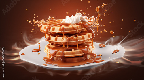 Delicious Wafer Flavor Cream and Hot Chocolate Splash 3D Illustration with Clipping Path for Graphic Designers and Food Concepts. photo