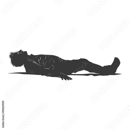 Silhouette of Man Lying on Back, Face Upward, Vector Illustration
