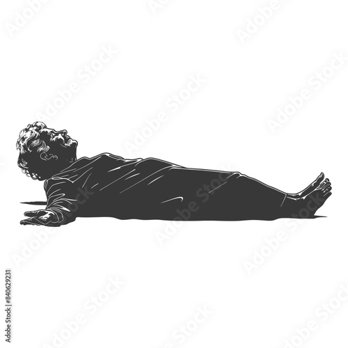 Recumbent Figure: Simplified Monochrome Woman Lying Flat, Head Tilting Back.