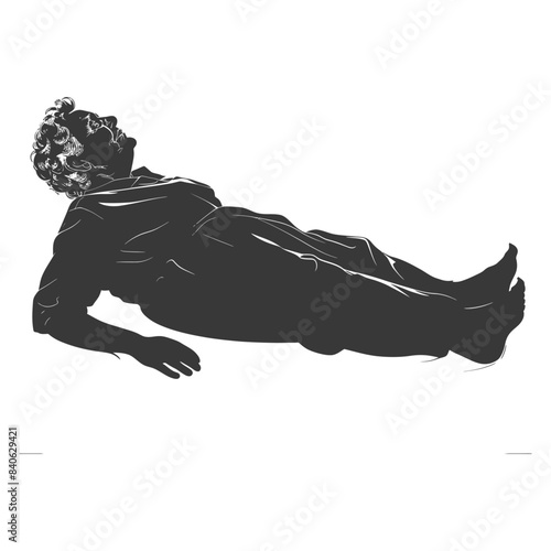Recumbent Figure: Monochromatic Silhouette of a Relaxed, Curly-Haired Man on White.