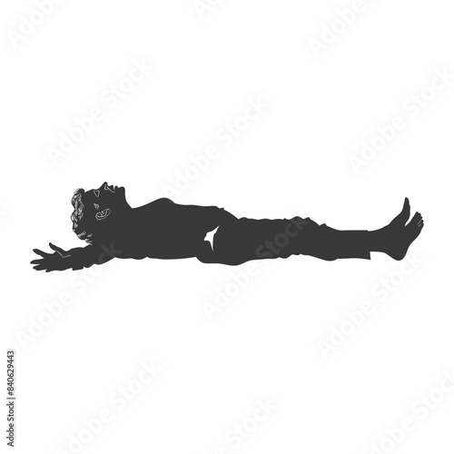 Supine Silhouette: Contorted Figure, Arms Extended, Isolated on White.