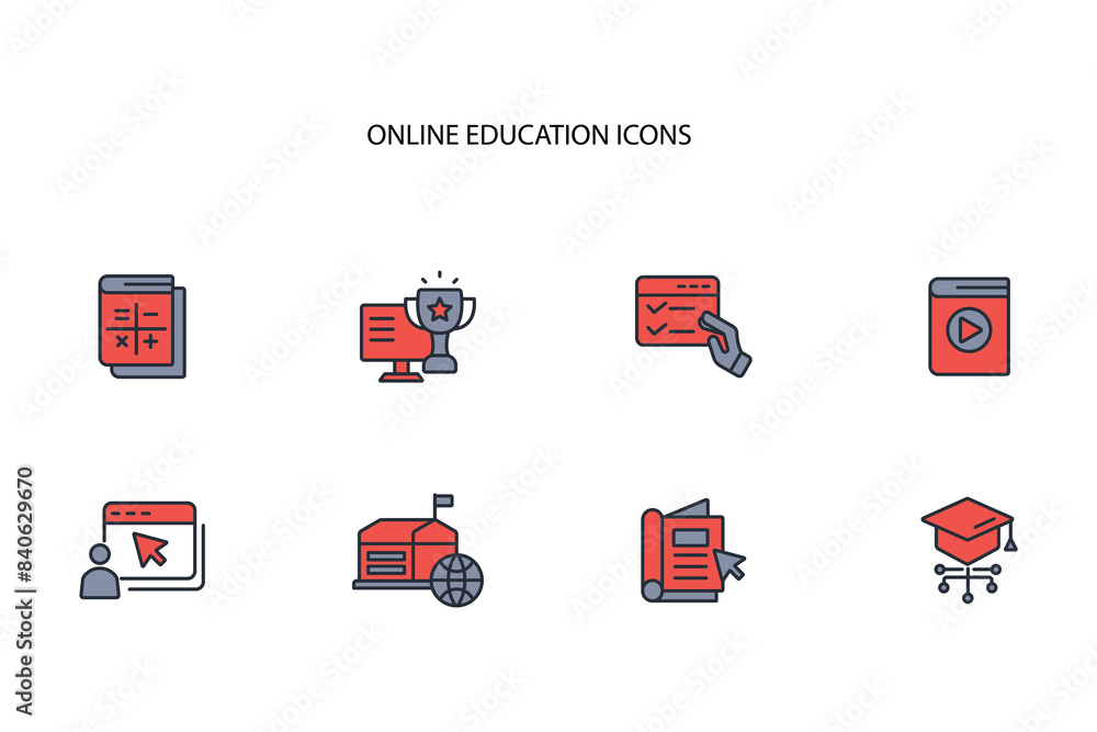 Online education icon set.vector.Editable stroke.linear style sign for use web design,logo.Symbol illustration. Online education icon set.vector.Editable stroke.linear style sign for use web design,logo.Symbol illustration.