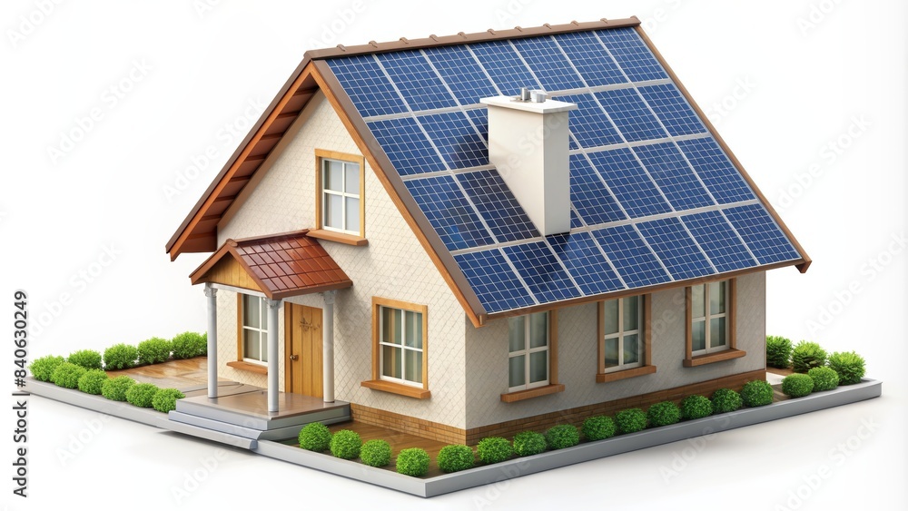 Fototapeta premium Eco-Friendly House with Solar Panels on Roof