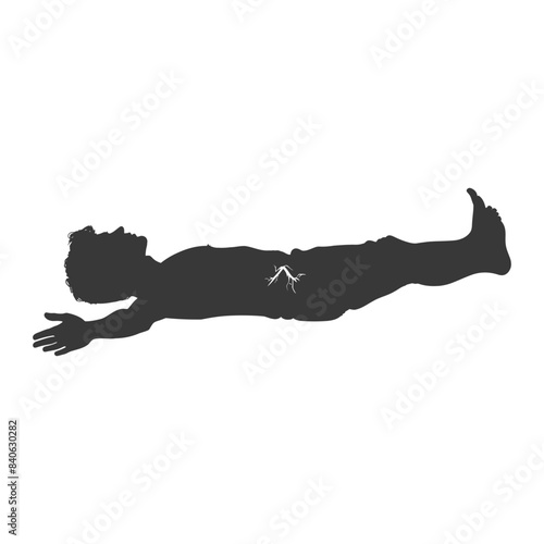 Silhouette of Man Lying on Back, Arms Extended, Sciatica Pain.