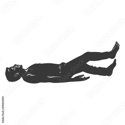 Recumbent Silhouette: Man Lying, Legs Raised, Relaxed Pose, Isolated.