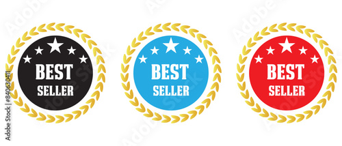 Best seller badge icon with wreath laurel. Best seller badge design. Set of badge best seller, best choice, and best price. vector illustration.