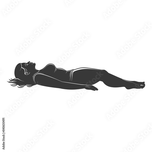 Recumbent Woman: Contoured Silhouette in Reclined Relaxation, Minimalist Vector.