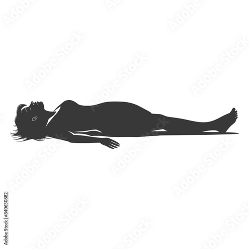 Recumbent Silhouette: Woman Lying Still, Eyes Open, Monochrome Graphic.