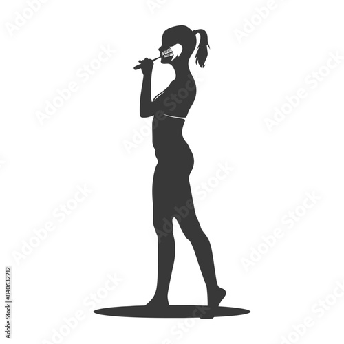 Silhouette of Young Woman Brushing Teeth: Dental Hygiene, Healthy Lifestyle.