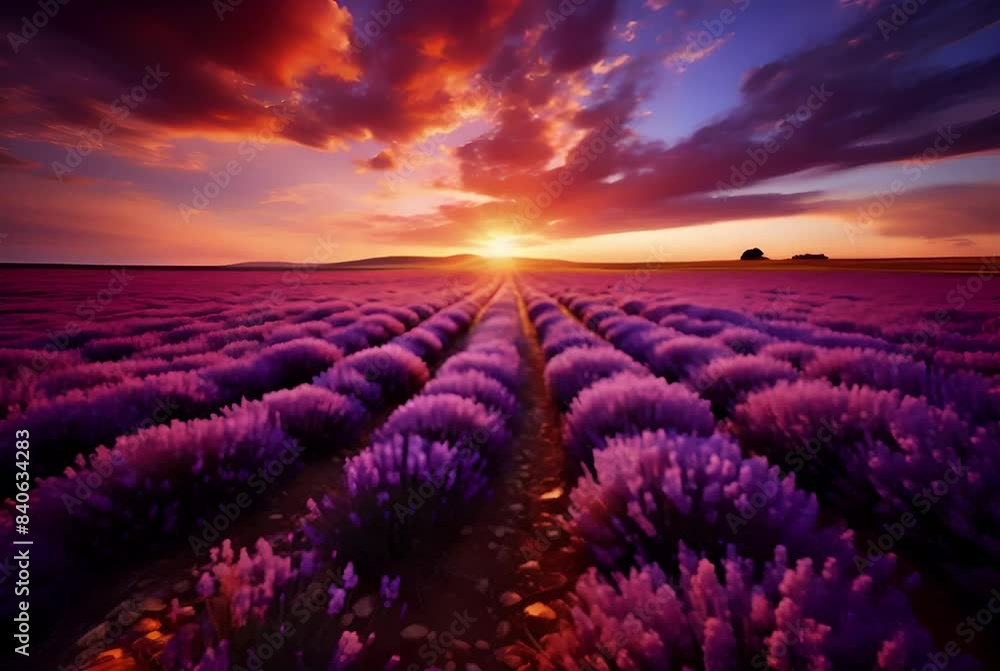 The stunning and tranquil beauty of a vibrant lavender field at golden ...