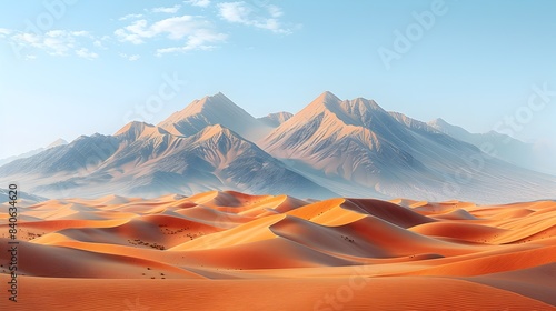 Vast Expansive Desert Landscape with Dramatic Mountainous Horizon at Sunrise or Sunset