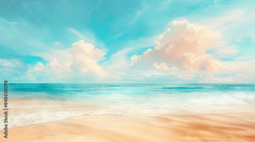 Obraz premium Tranquil Summer Beach With Blue Sky and White Clouds