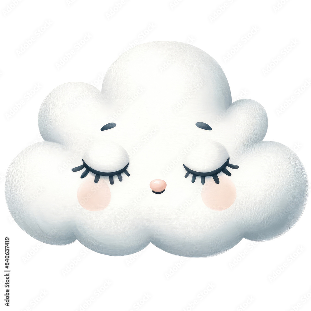 A cute cloud with closed eyes and cute eyelashes, suggesting sleep. A cute cloud with closed eyes and cute eyelashes, suggesting sleep.