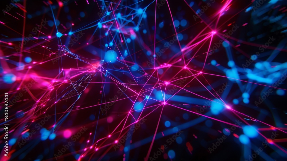 A futuristic abstract background featuring a network of interconnected lines and nodes in neon colors against a black background. The design evokes themes of technology and innovation A futuristic abstract background featuring a network of interconnected lines and nodes in neon colors against a black background. The design evokes themes of technology and innovation