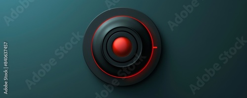 Black circular volume controller with red glow on dark background