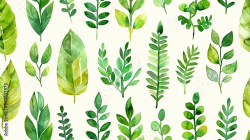 A whimsical set of watercolor leafy greens  each with a unique  cheerful expression seamless pattern