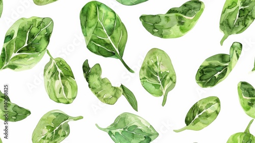A whimsical set of watercolor leafy greens, each with a unique, cheerful expression seamless pattern photo