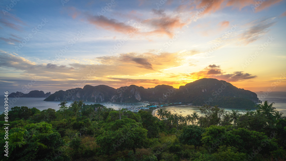 sunset on tropical island ko phi phi in thailand