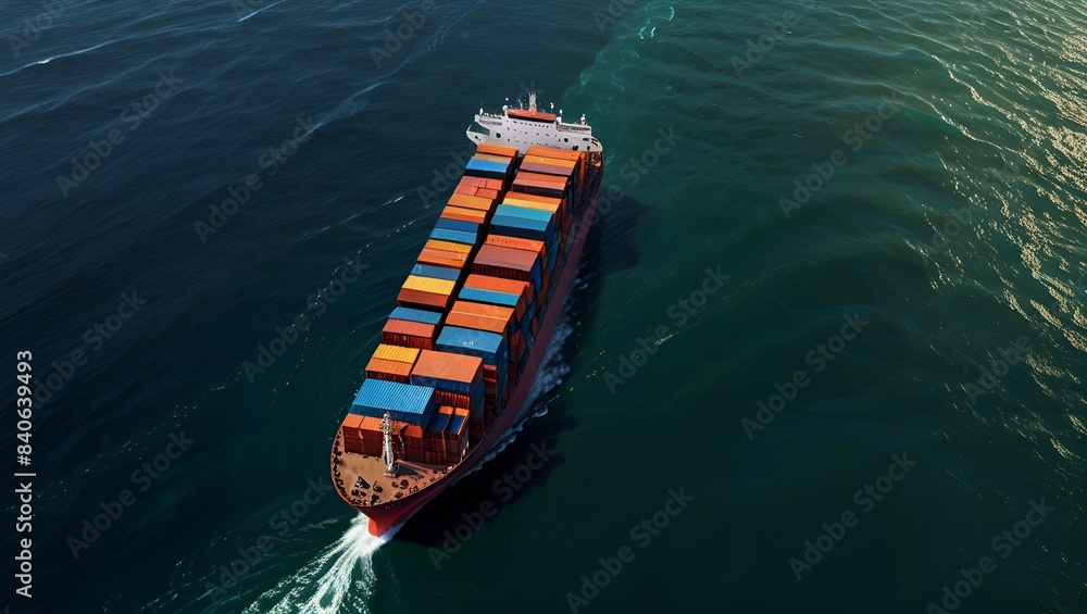 Granater AI An aerial view of a container ship sailing across the vast ocean, carrying cargo and navigating through the waves. Granater AI An aerial view of a container ship sailing across the vast ocean, carrying cargo and navigating through the waves.
