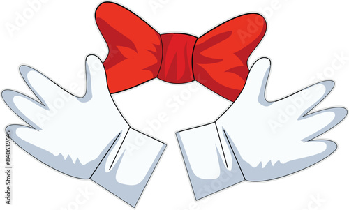 Vector illustration of classic white gloves and a vibrant red bow tie, perfect for performance costumes