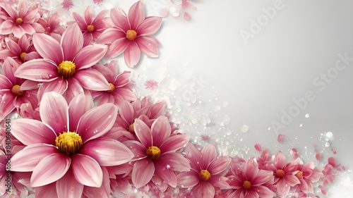 Granater AI  Pink flowers on a white background, symbolizing purity and grace.