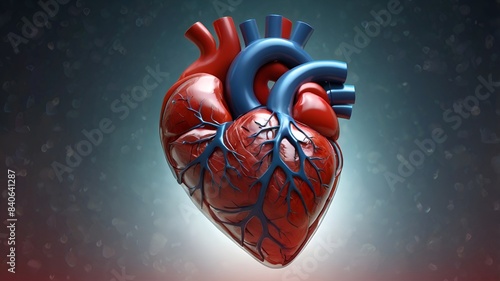 Granater AI  A 3D rendering of a human heart, showcasing its intricate structure and anatomical details.