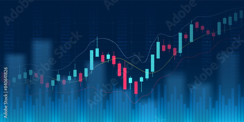 Financial graph with up trend line candlestick chart in stock market on neon color Widescreen background
