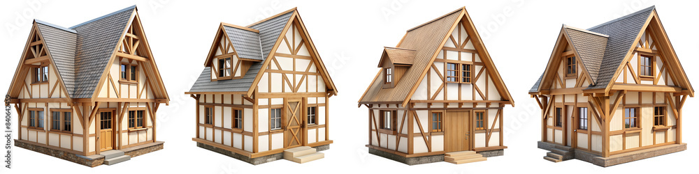 Simple house made of rare timber frame on isoleted, transparent background PNG file Simple house made of rare timber frame on isoleted, transparent background PNG file