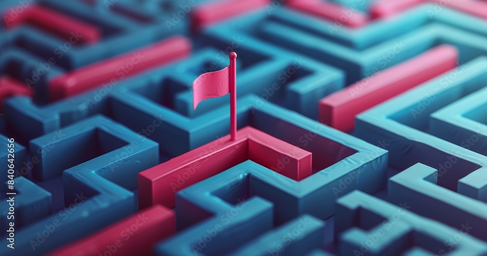 Navigating Success: Maze with Clear Path to Flag Symbolizing Strategic Triumph Navigating Success: Maze with Clear Path to Flag Symbolizing Strategic Triumph