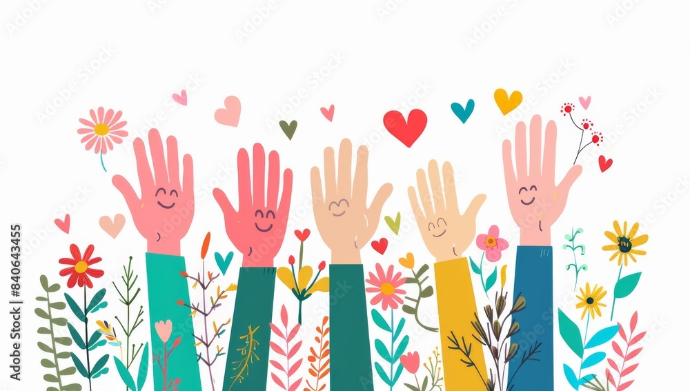 Colorful hands with hearts on a white background Colorful hands with hearts on a white background