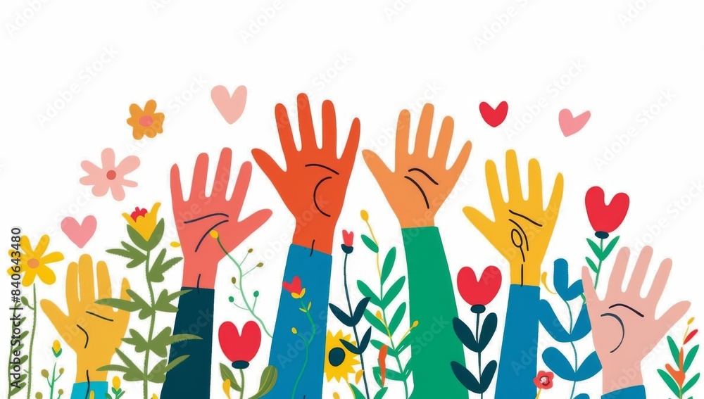 Colorful hands with hearts on a white background Colorful hands with hearts on a white background